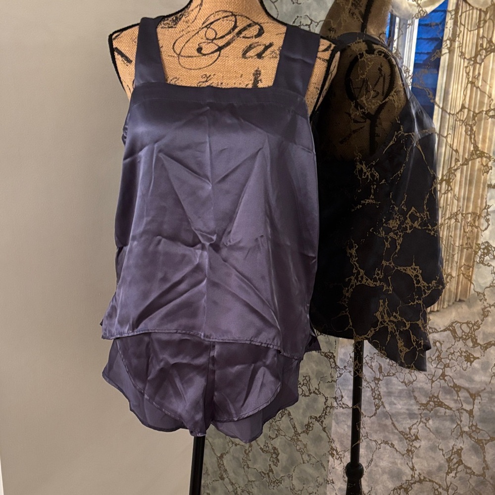 Silky Navy Blue Women's Satin Pajama Set